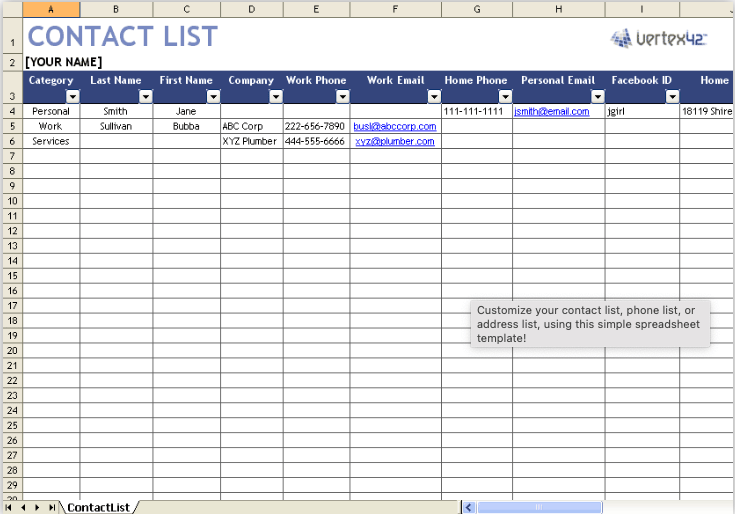 Excel Contact List Template